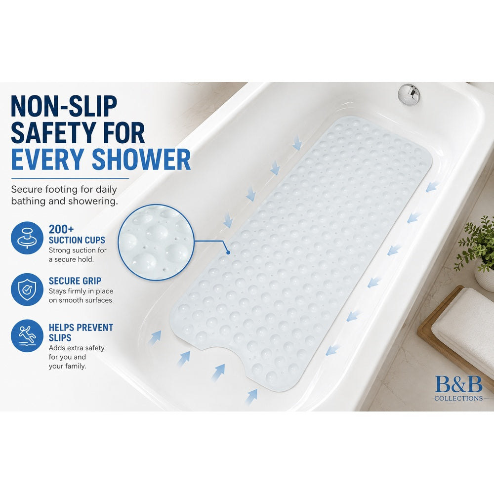 Extra Long Non-Slip Bathtub Mat 40 x 16 Inch, 200 Suction Cups, Fast Drain Holes, Machine Washable Shower Mat for Bathroom,