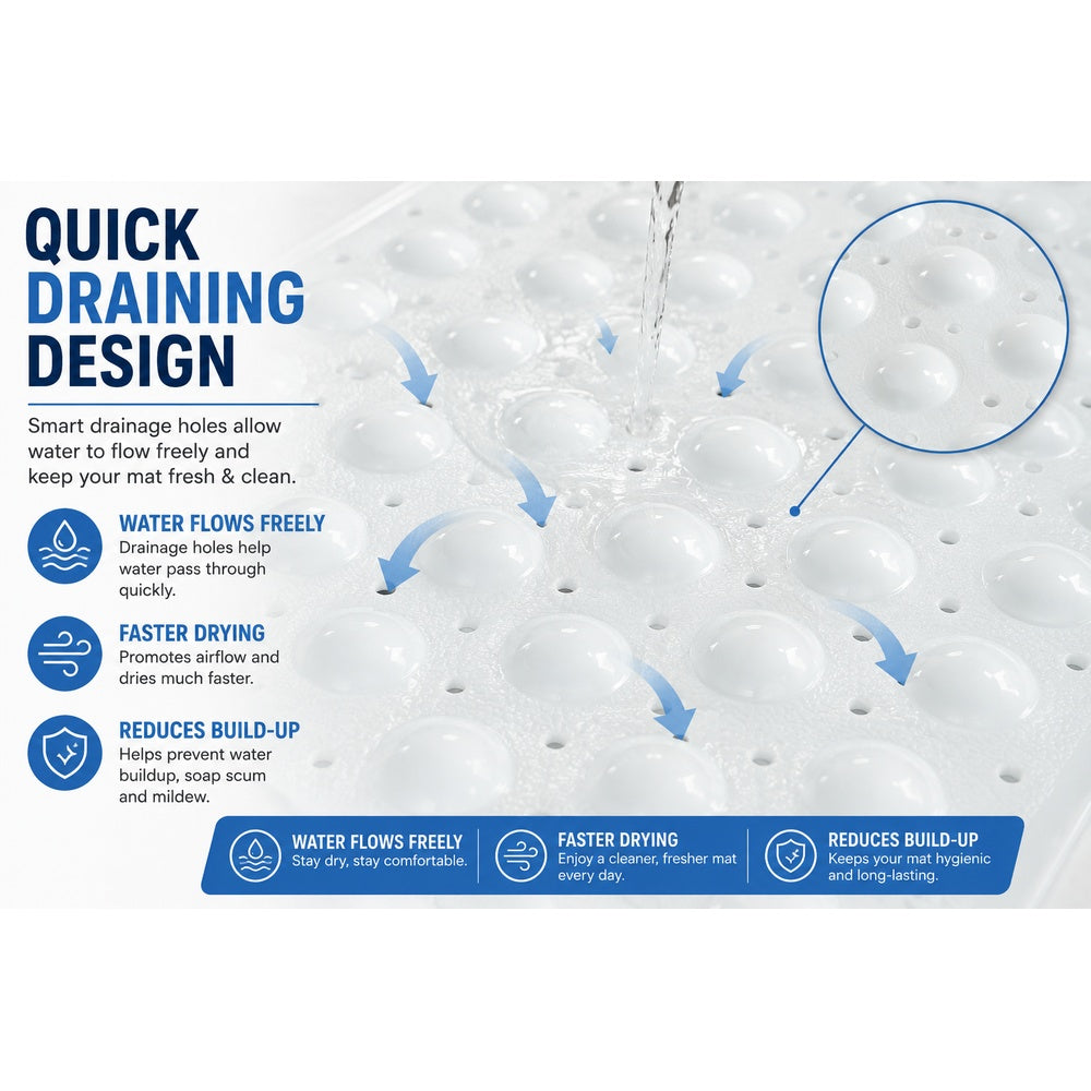 Extra Long Non-Slip Bathtub Mat 40 x 16 Inch, 200 Suction Cups, Fast Drain Holes, Machine Washable Shower Mat for Bathroom,