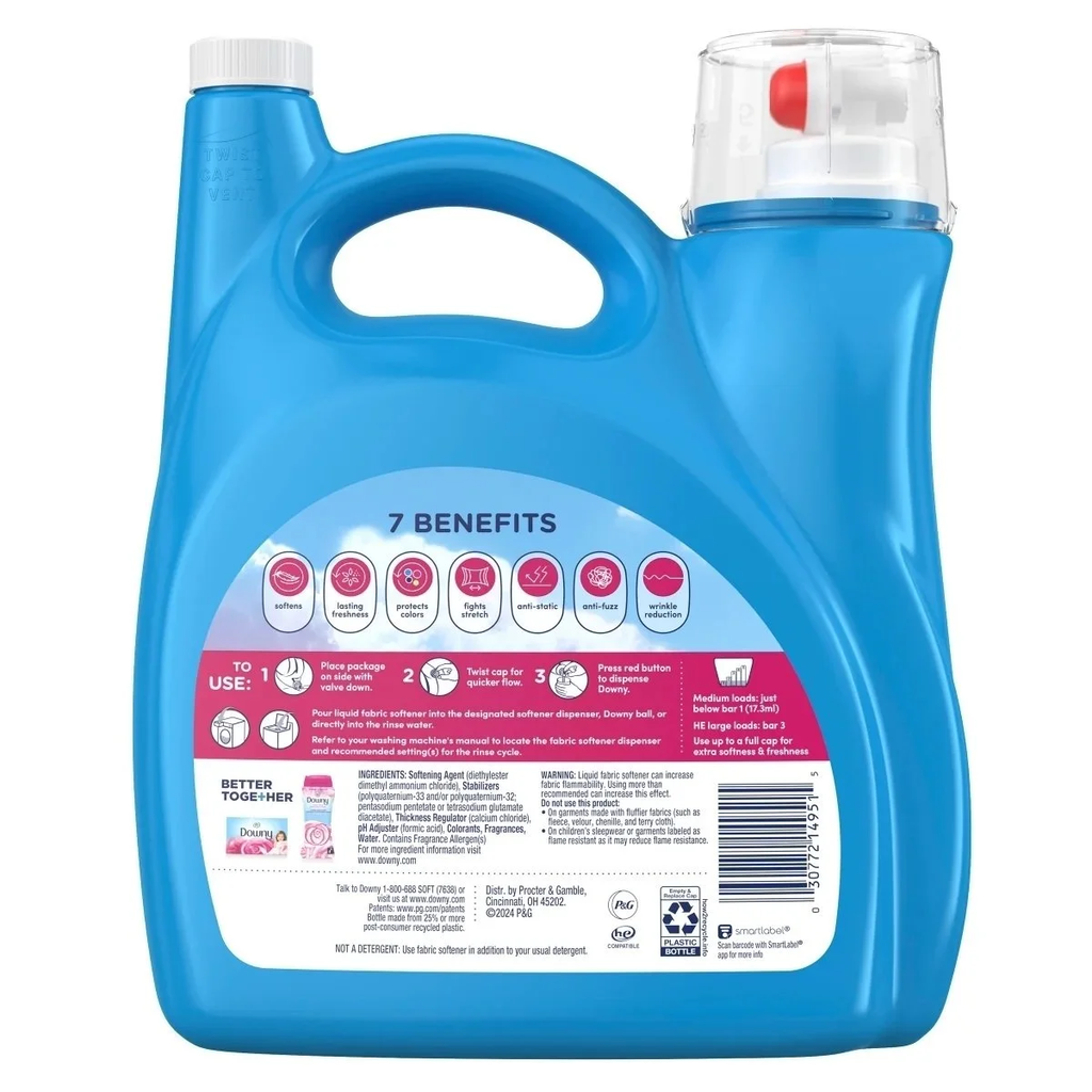 Downy Soft Liquid Fabric Softener, April Fresh Scent, 2-in-1 Softness & Freshness, 150 fl oz, Up to 257 Loads