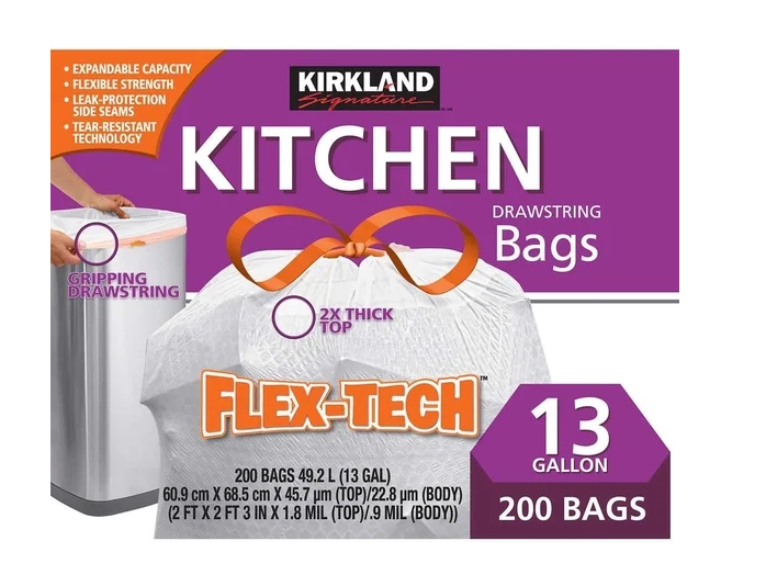 Kirkland Signature Flex-Tech Drawstring Trash Bags | Kitchen & Outdoor Garbage Bags | Multiple Sizes & Scents