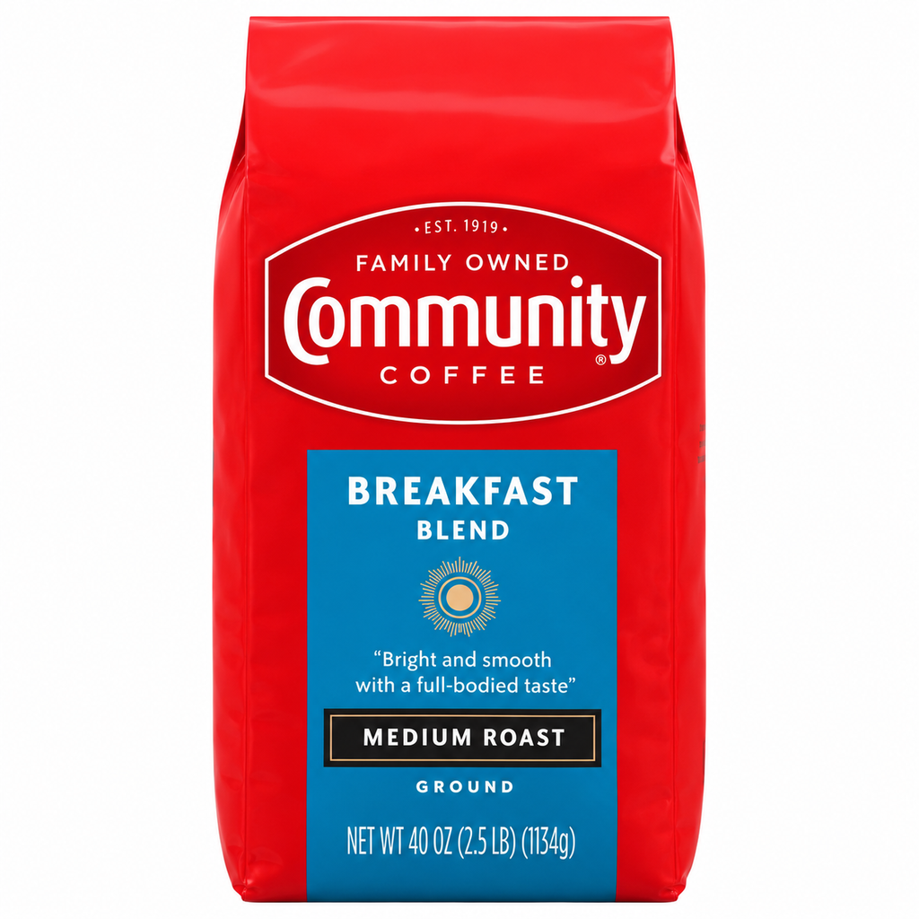 Community Coffee Breakfast Blend Medium Roast Ground Coffee, 40 oz (2.5 lb), Bright & Smooth, Full-Bodied Flavor