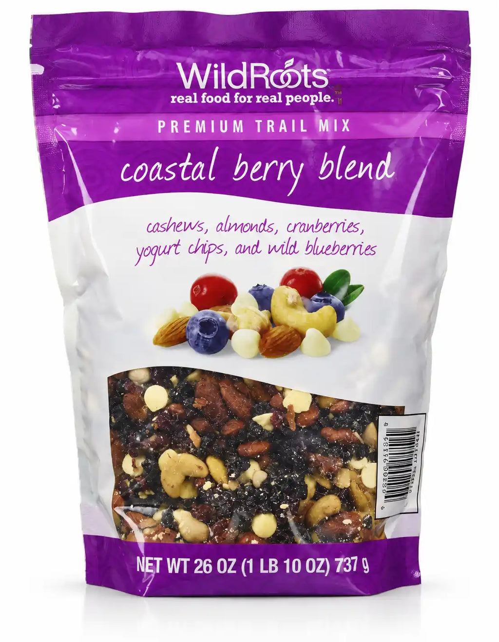 WildRoots Premium Trail Mix Coastal Berry Blend, Cashews, Almonds, Cranberries, Yogurt Chips & Wild Blueberries, 26 oz (737 g), Resealable Bag