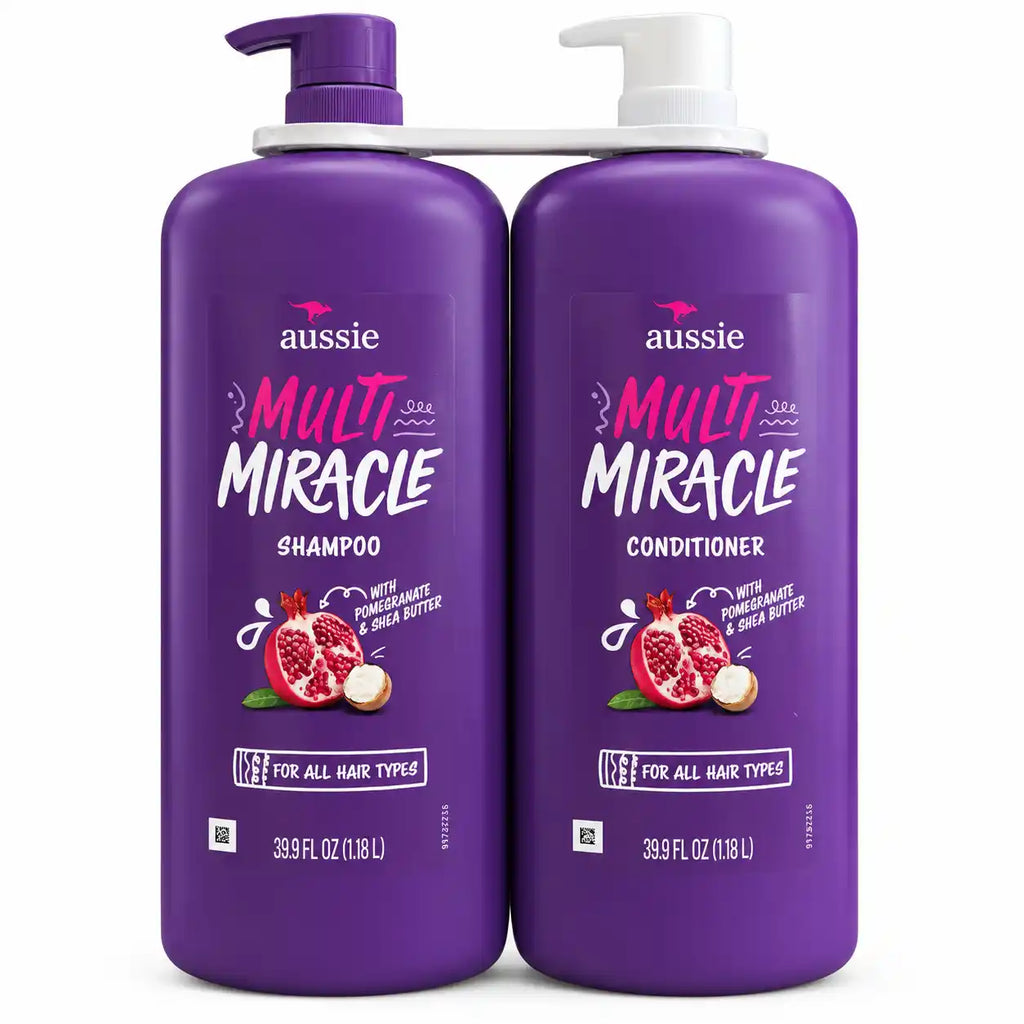 Aussie Multi Miracle Shampoo & Conditioner Set, 39.9 fl oz Each, with Pomegranate & Shea Butter, for All Hair Types (2-Pack)