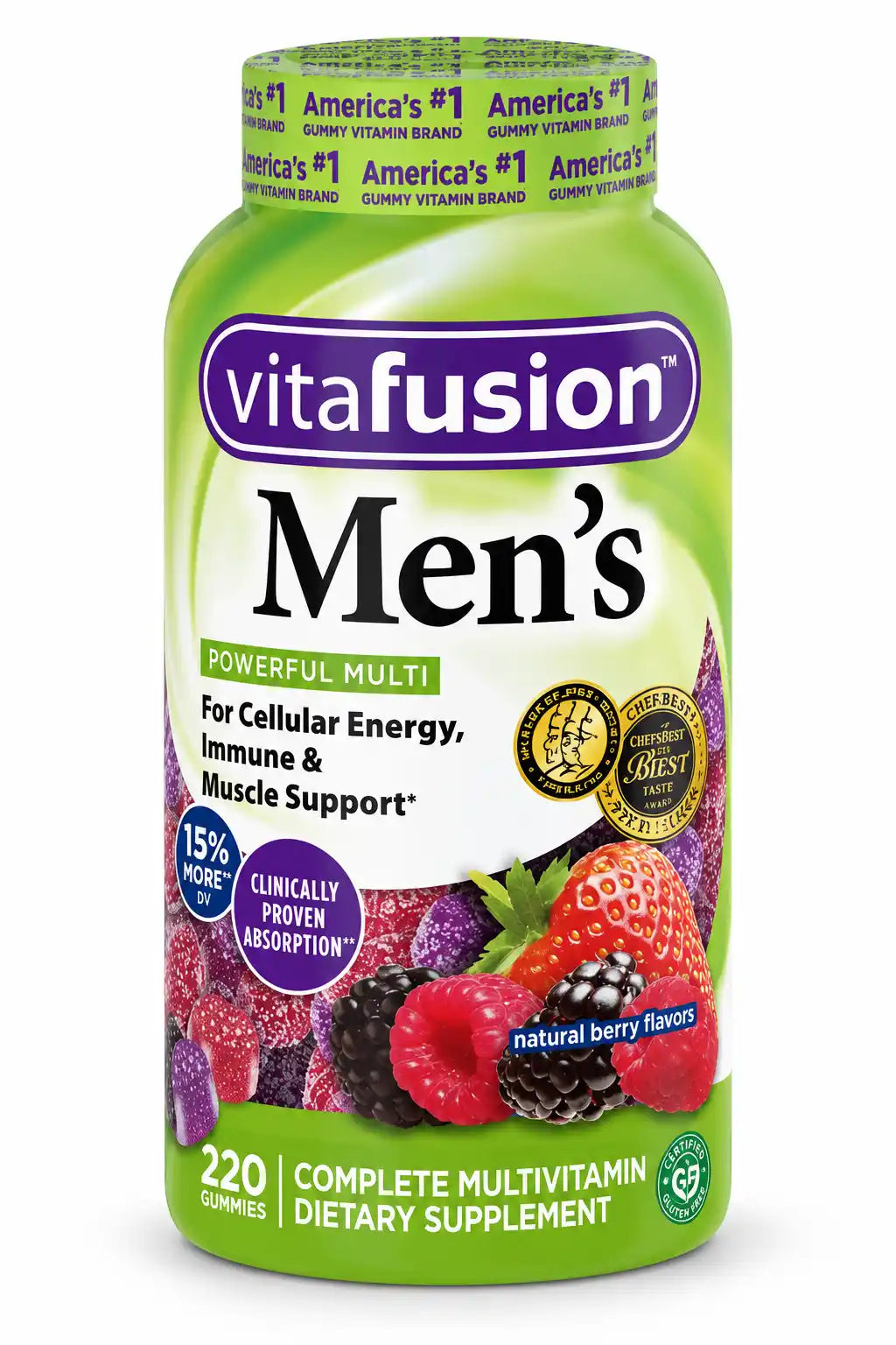 vitafusion Men's Complete Multivitamin Gummies, Natural Berry Flavors, Cellular Energy, Immune & Muscle Support, 220 Count