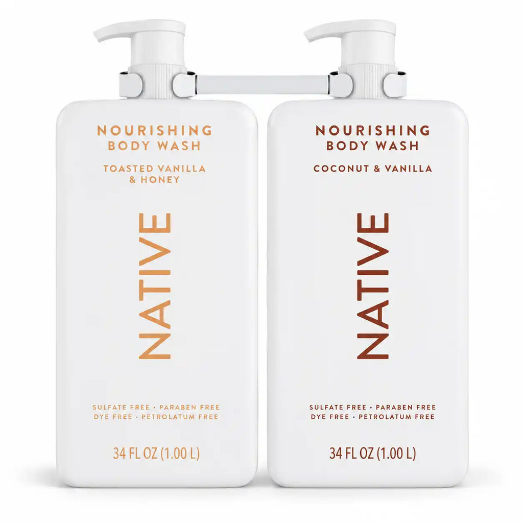 Native Nourishing Body Wash Variety 2-Pack, Toasted Vanilla & Honey + Coconut & Vanilla, Sulfate-Free, Paraben-Free, 34 fl oz Each, 68 fl oz Total