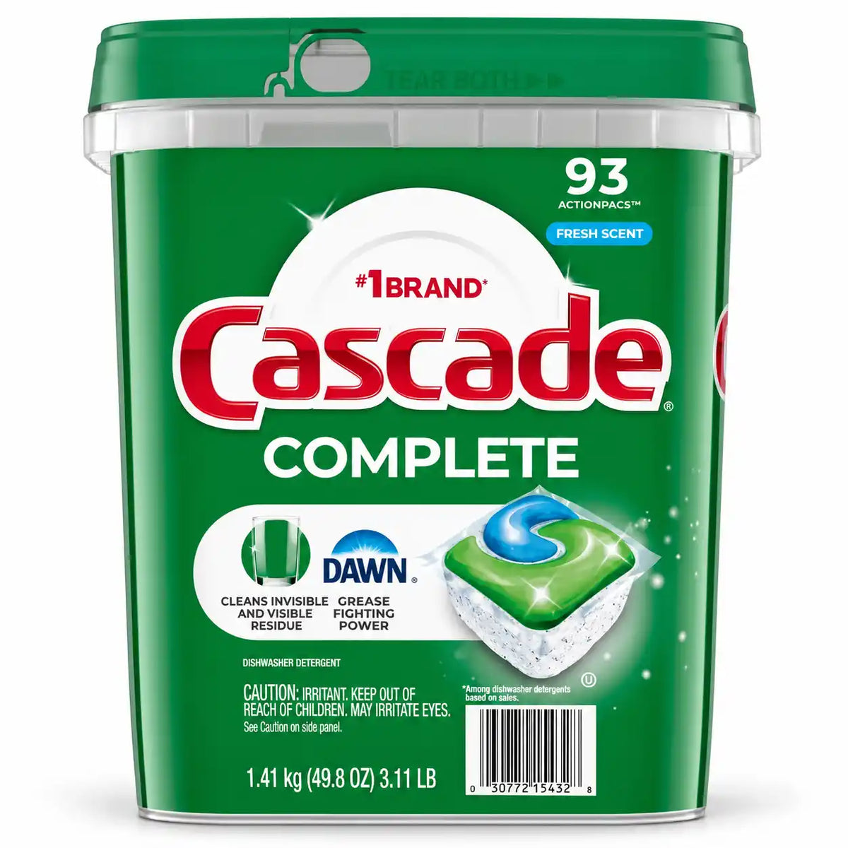 Cascade Complete ActionPacs Dishwasher Detergent with Dawn, Fresh Scent, 93 Count, 49.8 oz