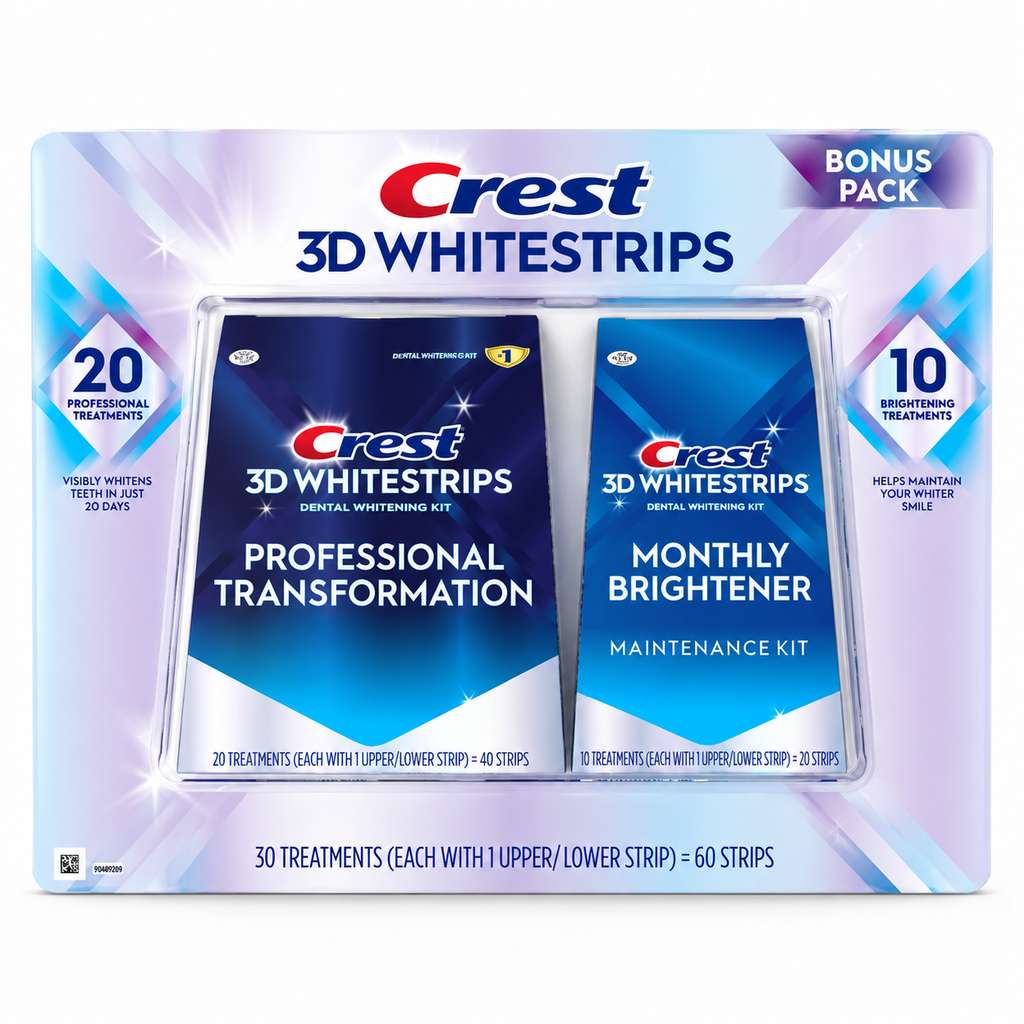 Crest 3D Whitestrips Professional Transformation Teeth Whitening Kit, 20 Treatments + 10 Monthly Brightener Treatments