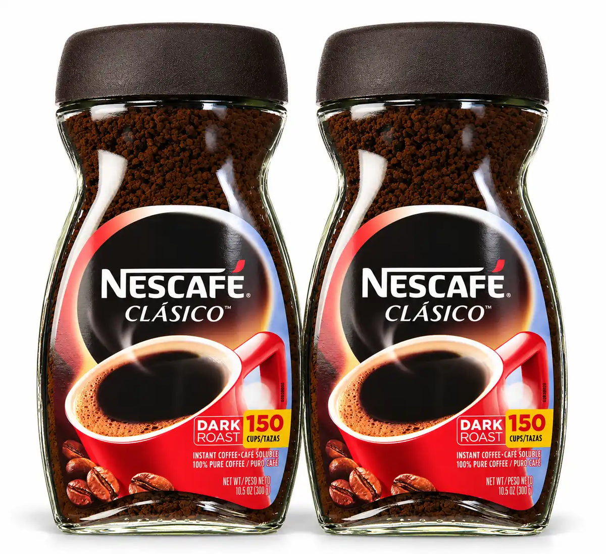 NESCAFÉ CLÁSICO Dark Roast Instant Coffee, 10.5 oz Jars, 2 Pack, 21 oz Total, Makes Up to 300 Cups