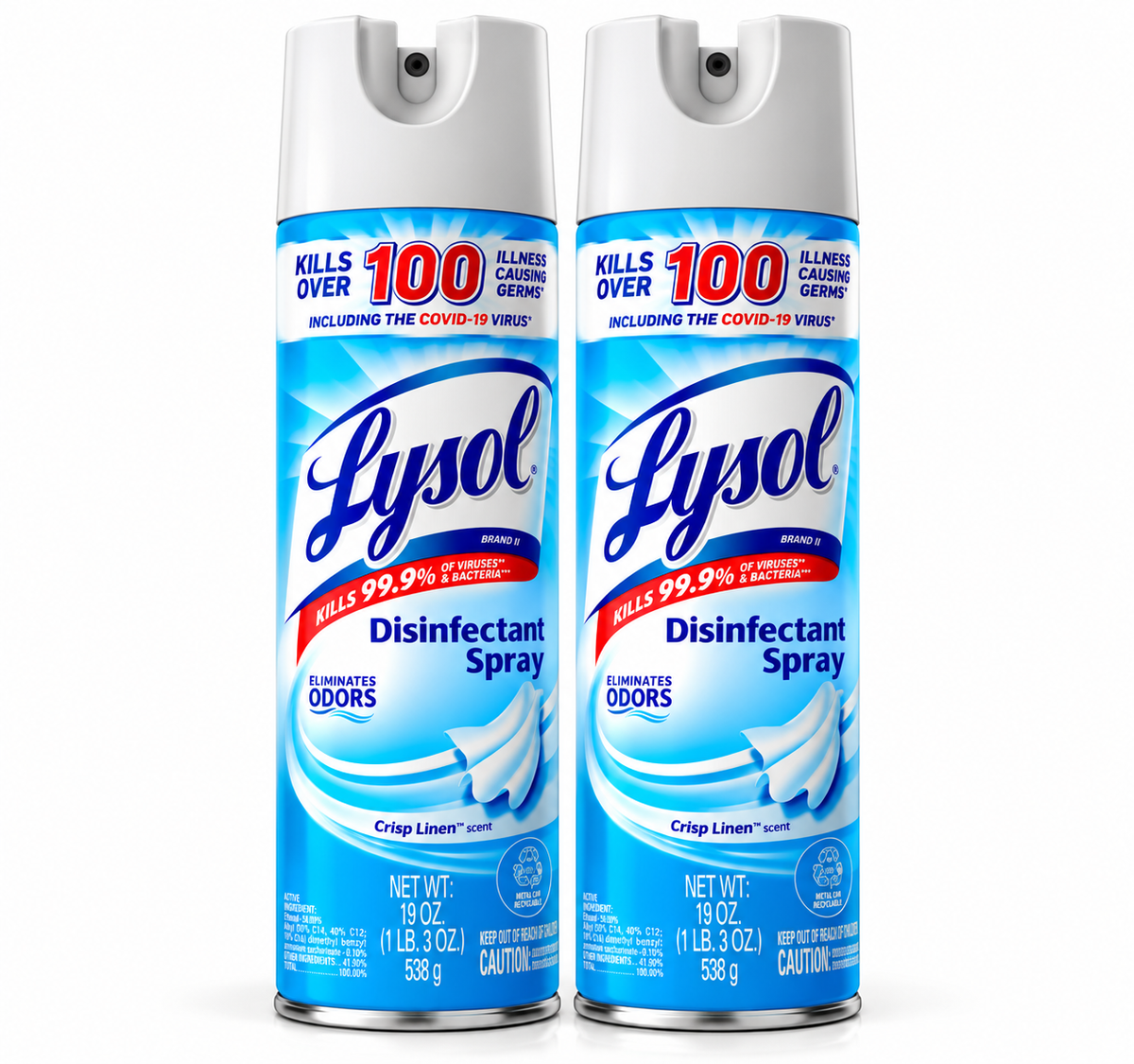 Lysol Disinfectant Spray, Sanitizing and Antibacterial Spray, Deodorizer, Crisp Linen, 19 oz (Pack of 2)