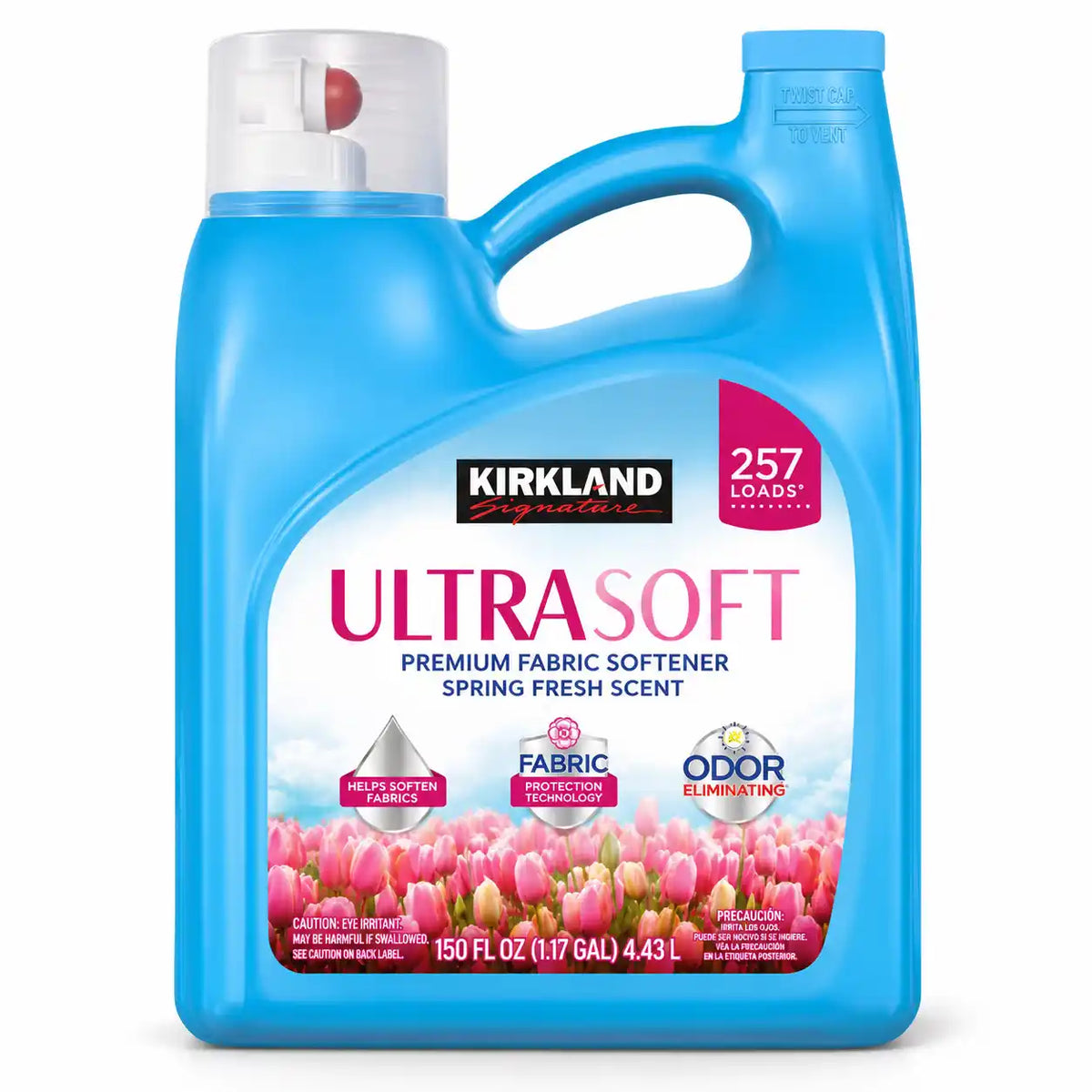 Kirkland Signature UltraSoft Premium Fabric Softener, Spring Fresh Scent, Odor Eliminating, Fabric Protection, 150 fl oz (4.43 L), 257 Loads