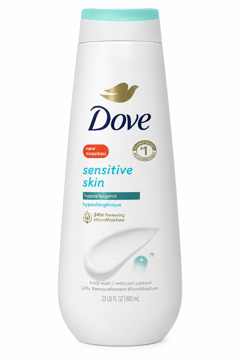 Dove Sensitive Skin Body Wash, Hypoallergenic, 23 fl oz