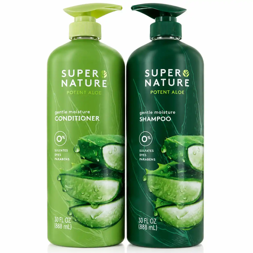Super Nature Potent Aloe Gentle Moisture Shampoo and Conditioner Sulfates Free, 30 Fl Oz