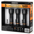 Duracell Hybrid LED Flashlights, 1600 Lumens, 400m Beam Distance, Rechargeable & Battery Powered, 3-Pack, Black