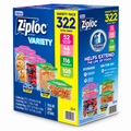 Ziploc Seal Top Food Storage Bags Variety Pack, 322 Count, Gallon, Quart, Sandwich & Snack Bags, Easy Open Tabs
