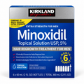 Kirkland Signature Minoxidil 5% Topical Solution for Men, Extra Strength Hair Regrowth Treatment, Unscented, 6-Month Supply, 6 x 60 mL