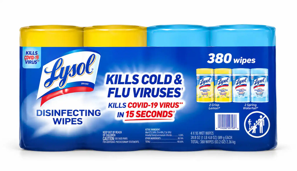 Lysol Disinfecting Wipes, Kills Cold & Flu Viruses, 4-Pack, 380 Wipes Total