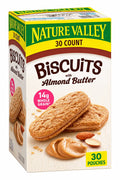 Nature Valley Biscuits with Almond Butter, Whole Grain Sandwich Biscuits, 14g Whole Grain, Individually Wrapped Snack Pouches, 30 Count