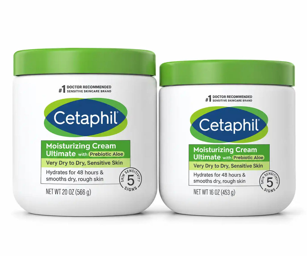 Cetaphil Moisturizing Cream Ultimate with Prebiotic Aloe & Antioxidants, Very Dry to Dry Sensitive Skin, 48-Hour Hydration, 20 oz + 16 oz, 2 Pack, 36 oz Total