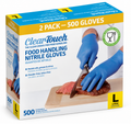 Medline Clear-Touch Food Handling Nitrile Gloves, Latex-Free & Powder-Free, Blue Disposable Gloves, Large, 2-Pack, 500 Count (250 per Box)