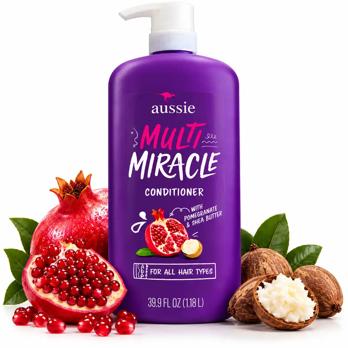 Aussie Multi Miracle Conditioner with Pomegranate & Shea Butter, for All Hair Types, 39.9 fl oz (1.18 L), Pump Bottle