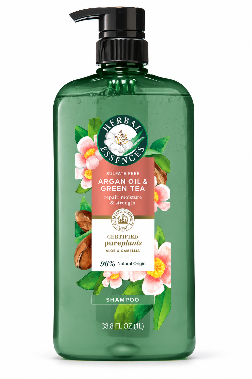 Herbal Essences Argan Oil & Green Tea Sulfate-Free Shampoo, Repair, Moisturize & Strengthen, 96% Natural Origin, 33.8 fl oz (1 L)