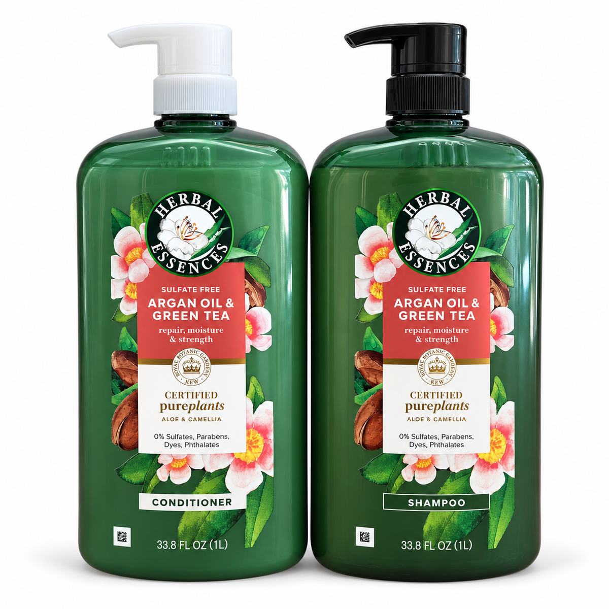 Herbal Essences Argan Oil & Green Tea Sulfate-Free Shampoo & Conditioner Set, 33.8 fl oz Each, Repair, Moisture & Strength, with Aloe & Camellia (2-Pack)