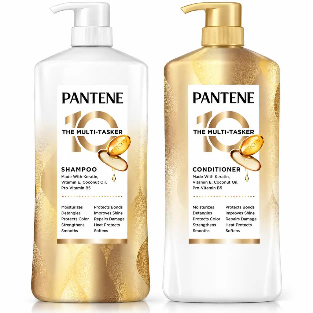 Pantene 10 The Multi-Tasker Shampoo & Conditioner Set, Keratin, Vitamin E, Coconut Oil & Pro-Vitamin B5, Moisturizing, Strengthening & Smoothing Hair Care, 2-Piece Set