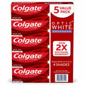 Colgate Optic White Advanced Whitening Fluoride Toothpaste, Sparkling White, 4.2 oz Tubes, 5 Pack, 21 oz Total