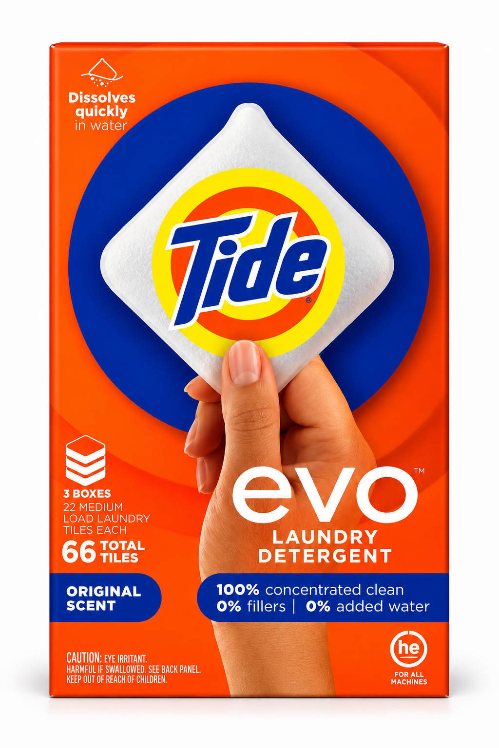 Tide evo Laundry Detergent Tiles, Original Scent, 66 Total Tiles, 3 Boxes, Concentrated Pre-Measured Laundry Detergent