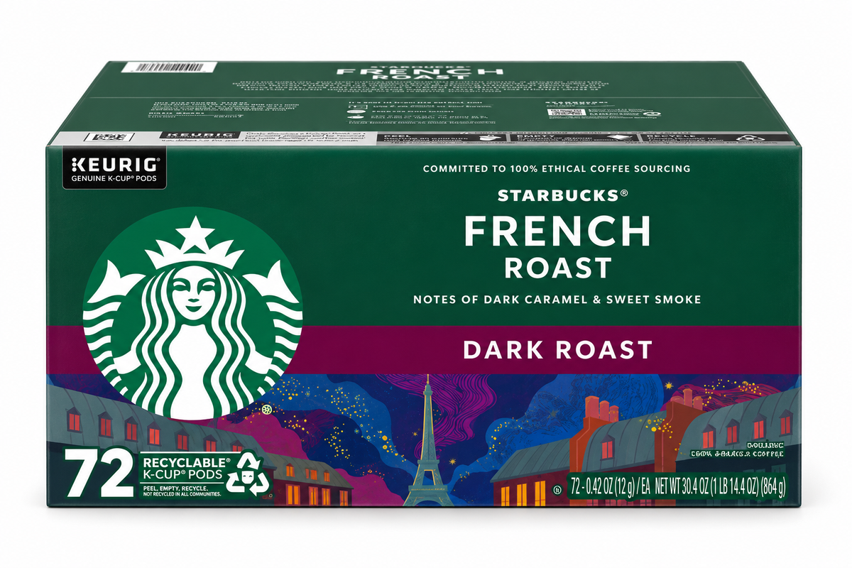 Starbucks French Roast Dark Roast Coffee K-Cup Pods, Keurig Compatible, 72 Count