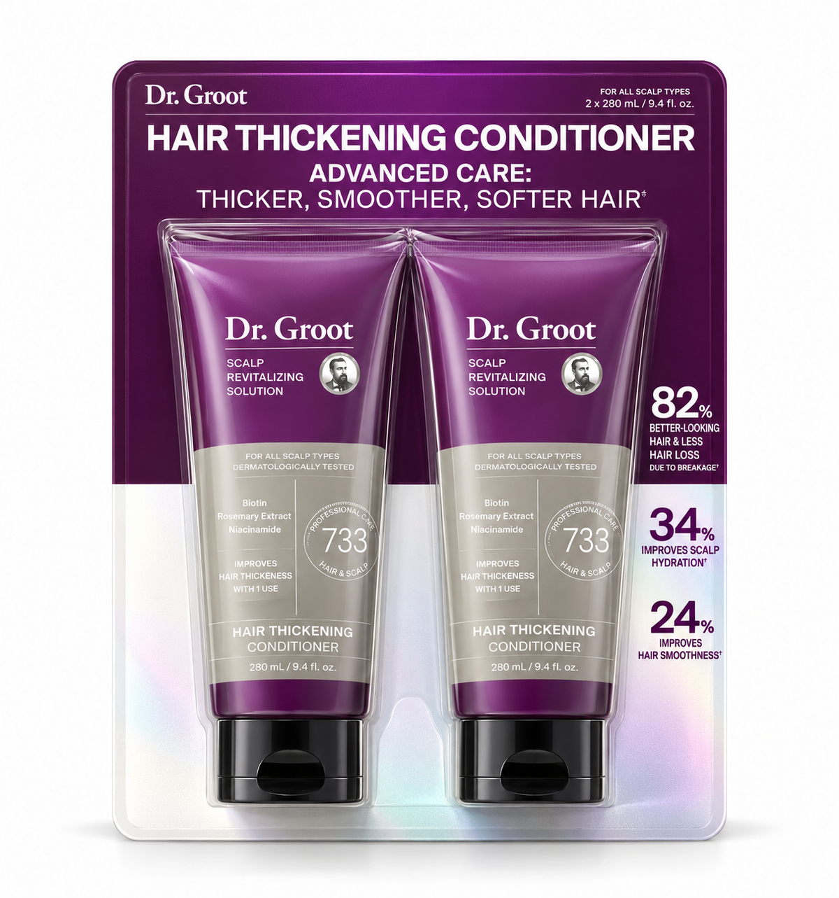 Dr. Groot Hair Thickening Conditioner, Scalp Revitalizing Formula with Biotin, Niacinamide & Rosemary Extract, for Thicker, Smoother, Softer Hair, 9.4 fl oz Each, 2-Pack