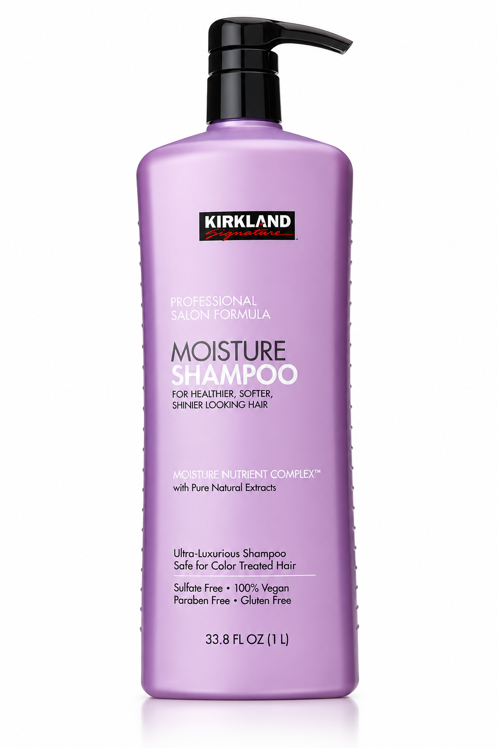 Kirkland Signature Moisture Shampoo, Professional Salon Formula, Sulfate-Free, Vegan, Paraben-Free, for Healthier, Softer, Shinier Hair, 33.8 fl oz (1 L)