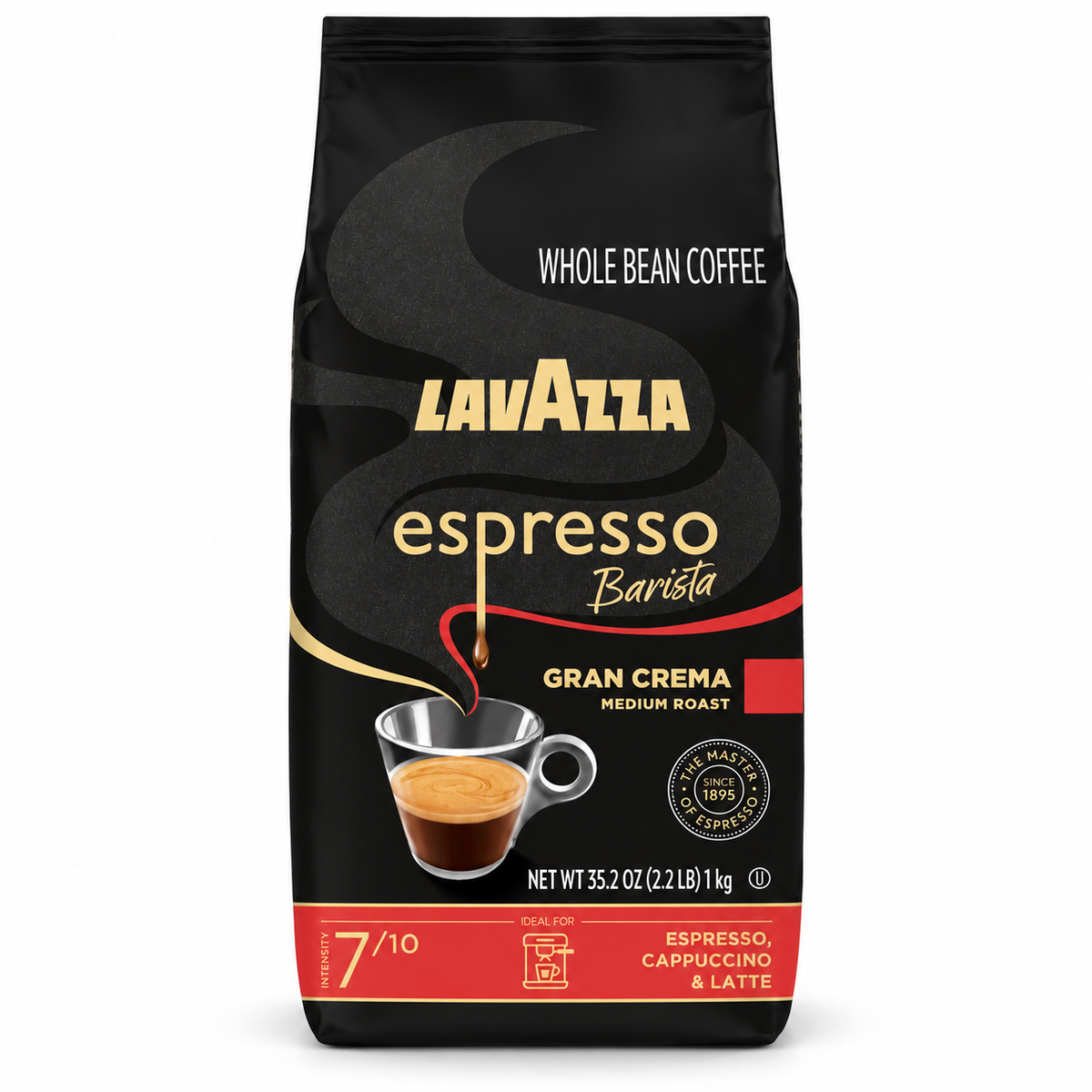 Lavazza Espresso Barista Gran Crema Whole Bean Coffee, Medium Roast, Intensity 7/10, 35.2 oz (2.2 lb / 1 kg)