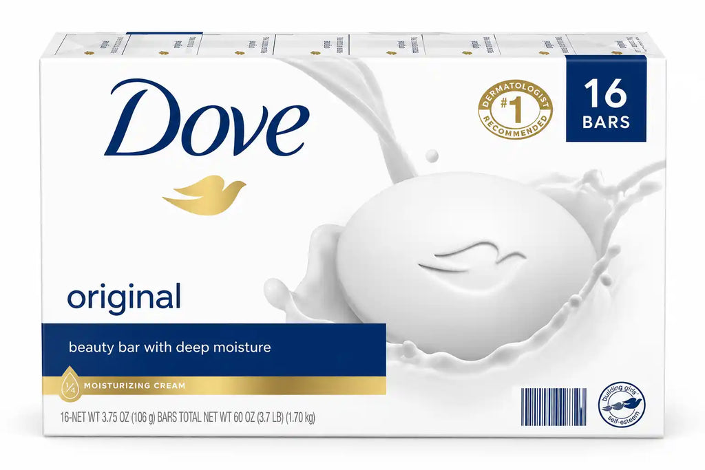 Dove Original Beauty Bar with Deep Moisture, ¼ Moisturizing Cream, 3.75 oz Bars, 16 Count, 60 oz Total