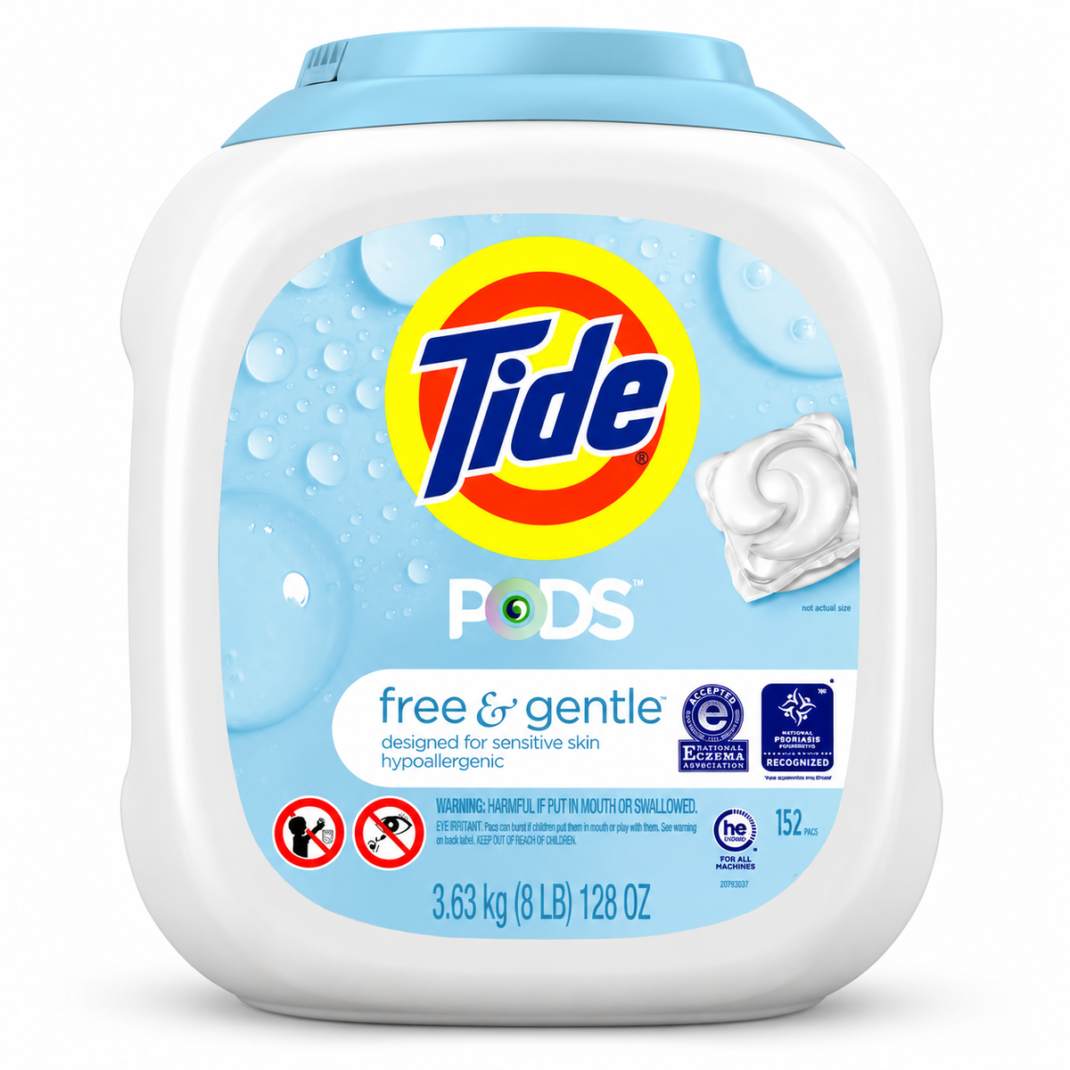 Tide PODS HE Laundry Detergent Pacs, Free & Gentle, Hypoallergenic, Sensitive Skin, 152 Count, 128 oz