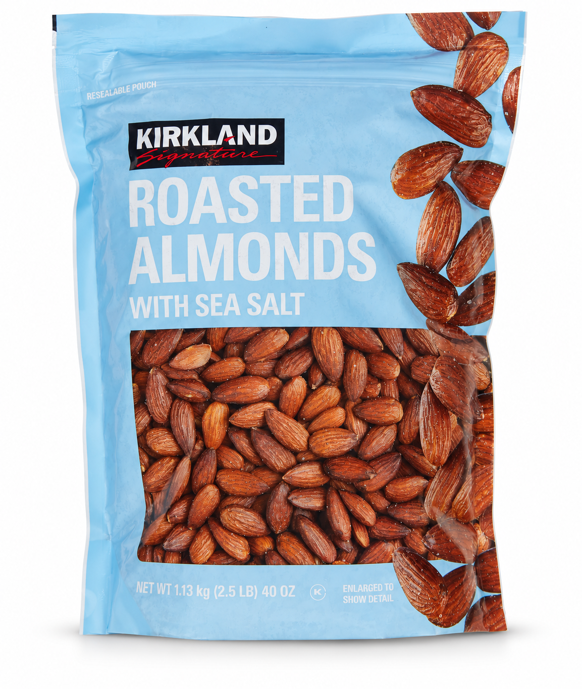Kirkland Signature Roasted Almonds with Sea Salt, Resealable Pouch, 40 oz (2.5 lb)
