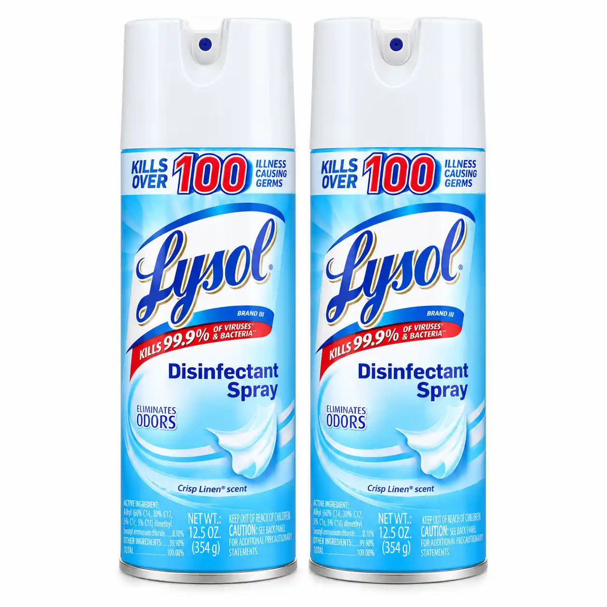 Lysol Disinfectant Spray, Crisp Linen Scent, Kills 99.9% of Viruses & Bacteria, Eliminates Odors, 12.5 oz Cans (Pack of 2)