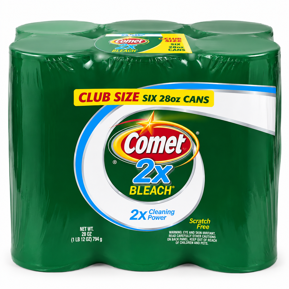 Comet 2X Bleach Powder Cleanser, 28 oz Cans, 6-Pack – Multi-Surface Cleaning Powder for Kitchen & Bathroom, Tough Stain & Grease Removal