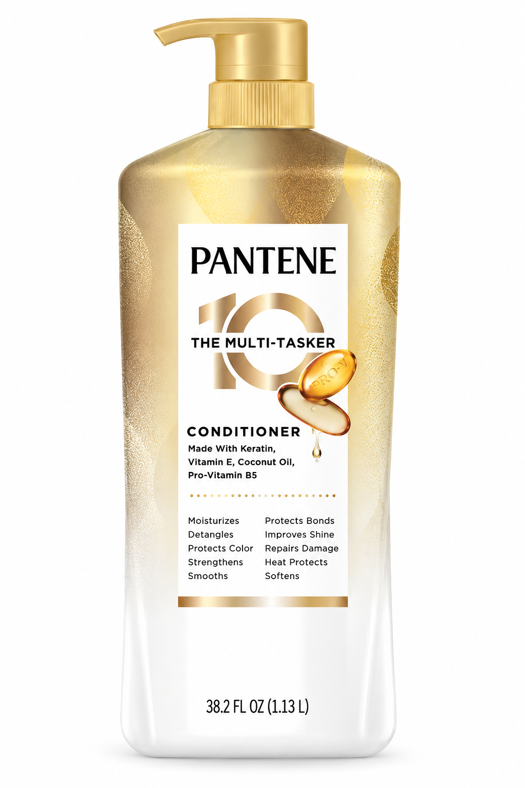 Pantene Pro-V 10 in 1 Multi-Tasker Conditioner, Keratin, Vitamin E & Coconut Oil, Moisturizing & Strengthening Hair Care, 38.2 fl oz