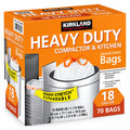 Kirkland Signature Heavy Duty Compactor & Kitchen Trash Bags, 18 Gallon, 70 Count, Drawstring, Memory Stretch Expandable, White