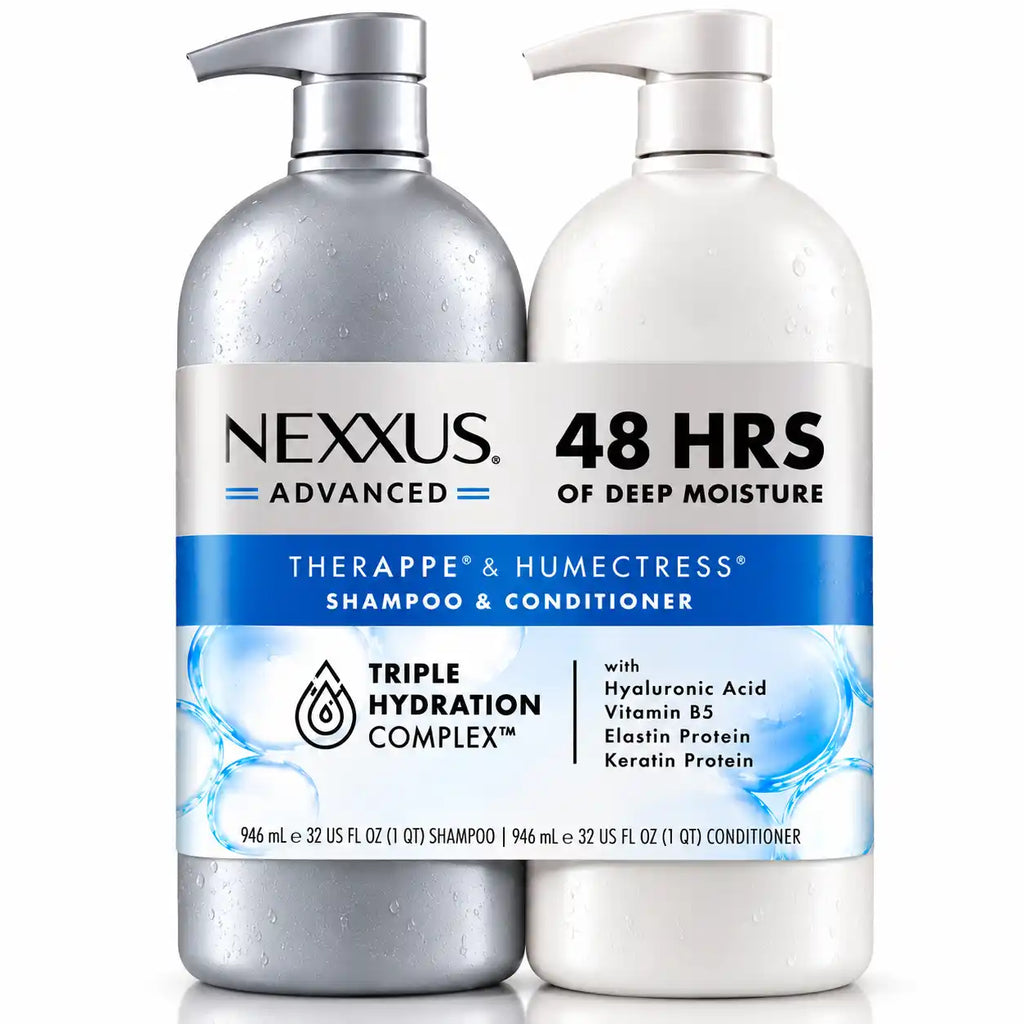 Nexxus Advanced Therappe & Humectress Shampoo and Conditioner Set, Triple Hydration Complex with Hyaluronic Acid, Vitamin B5, Elastin & Keratin Protein, 48-Hour Deep Moisture, 32 fl oz Each, 2-Pack
