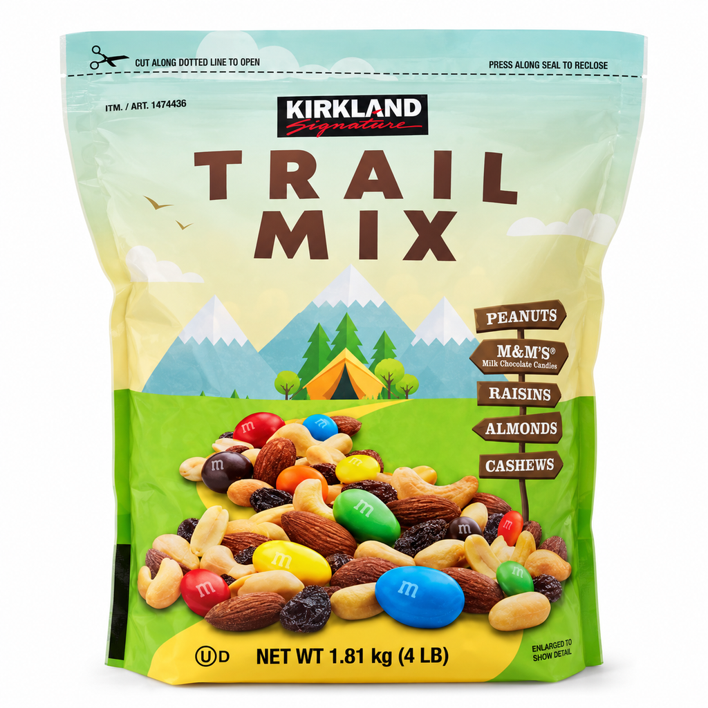 Kirkland Signature Trail Mix, 4 lb (64 oz) – Peanuts, Almonds, Cashews, Raisins & M&M's Milk Chocolate Candies, Sweet & Salty Snack Mix
