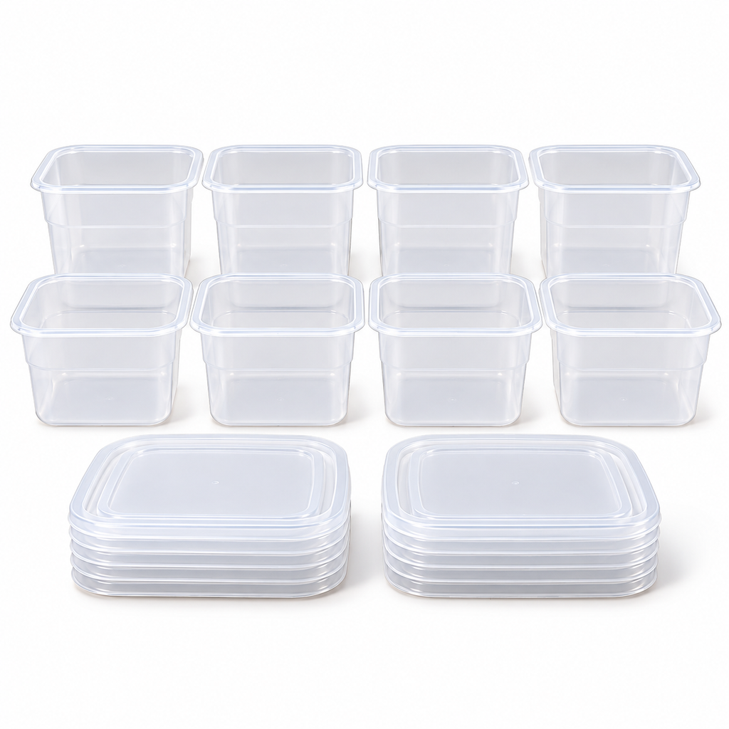 Cambro Food Storage Containers with Lids, 16-Piece Set, BPA-Free, NSF Certified, Made in USA, Clear Square Containers, 0.5 QT & 1 QT