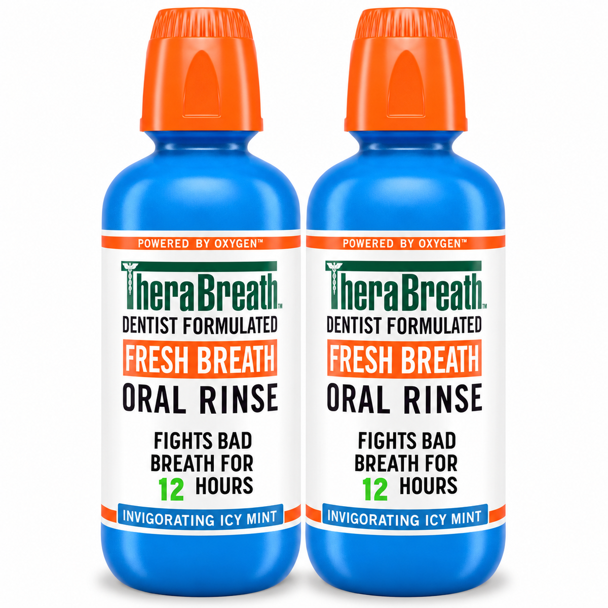 TheraBreath Fresh Breath Oral Rinse, Invigorating Icy Mint, Dentist Formulated, Fights Bad Breath for 12 Hours, 16 fl oz Each, 2 Count