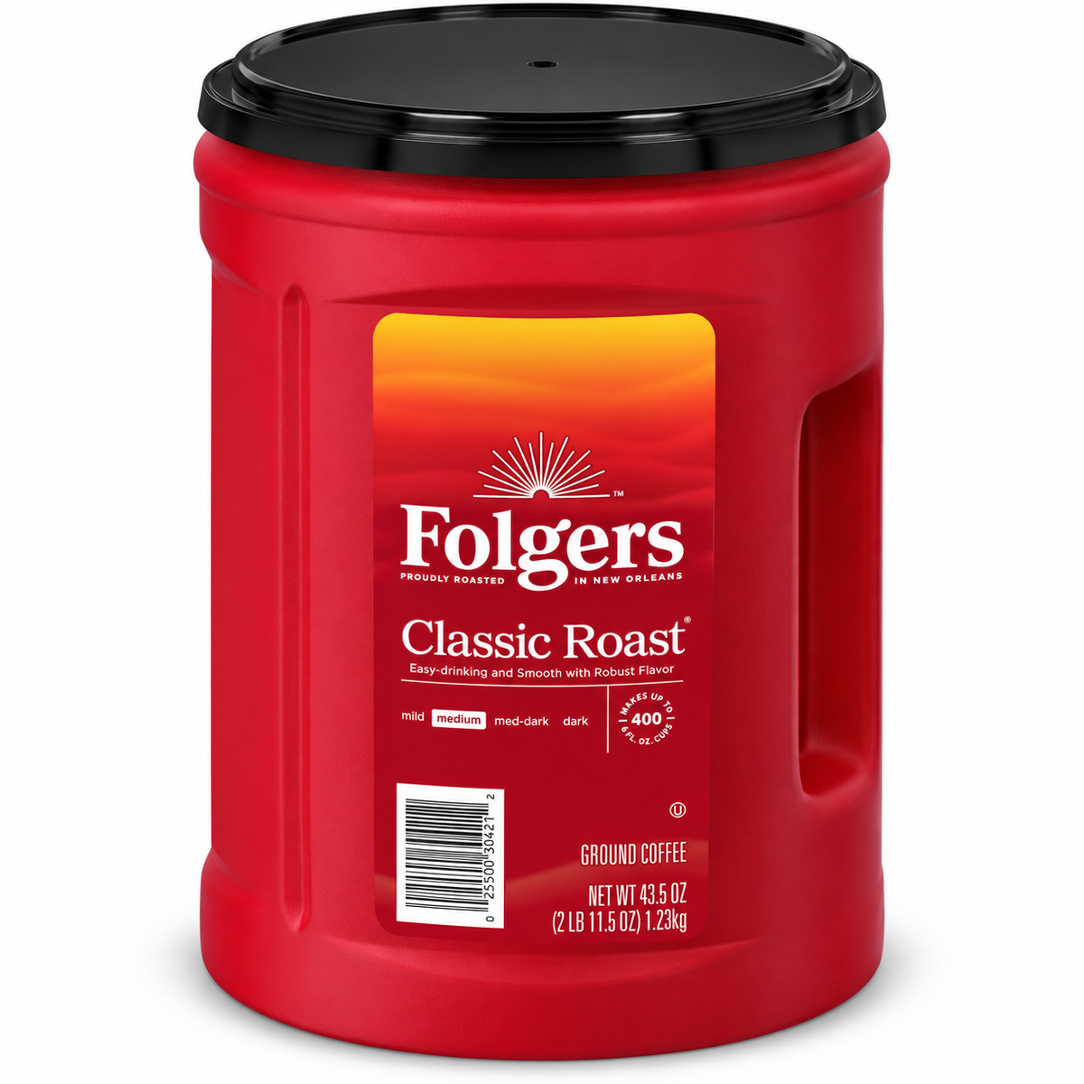 Folgers Classic Roast Ground Coffee, Medium Roast, 43.5 oz Canister