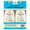 Aveeno Baby Daily Moisture Wash & Shampoo with Natural Oat Extract, Tear-Free & Hypoallergenic, 18 fl. oz. Each, 2-Pack