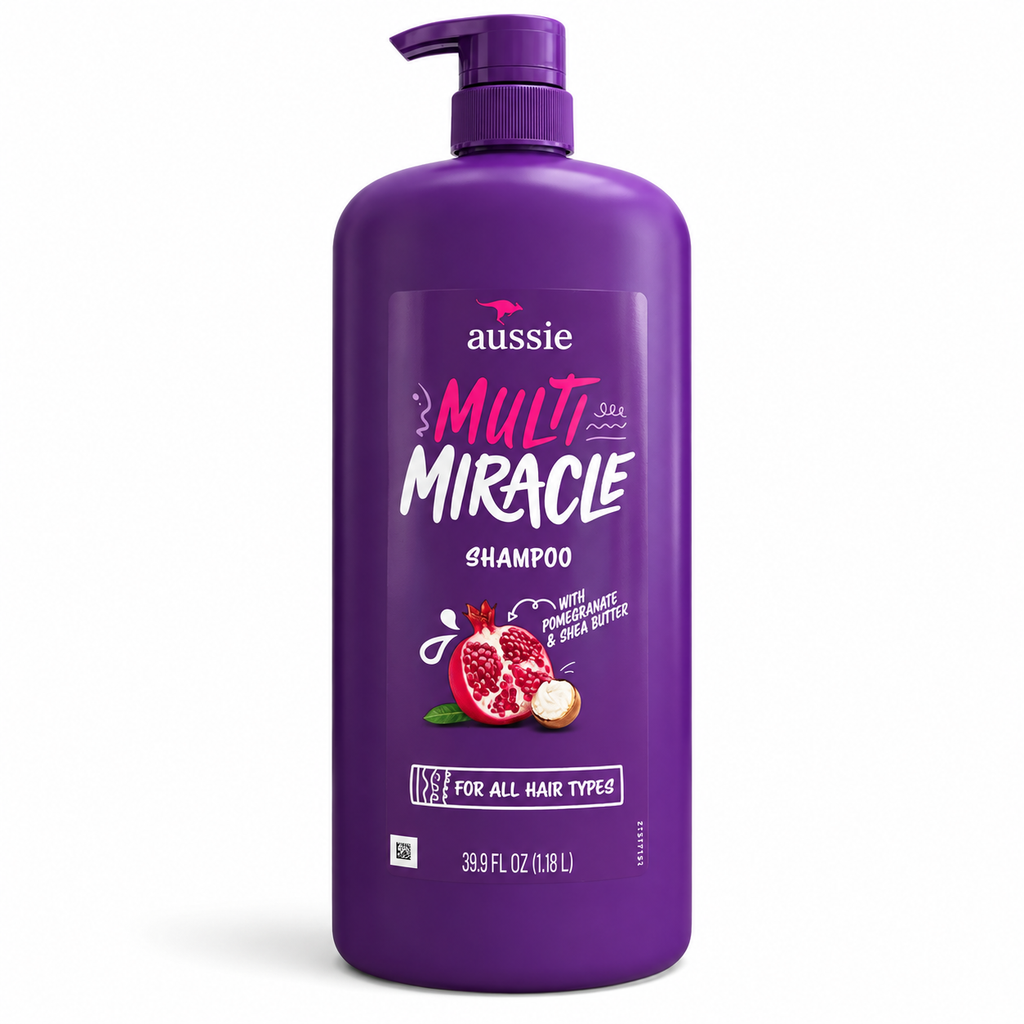 Aussie Multi Miracle Shampoo with Pomegranate & Shea Butter, For All Hair Types, 39.9 fl oz (1.18 L)