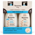 Aveeno Baby Daily Moisture Set, Wash & Shampoo 33 fl oz + Lotion 18 fl oz, With Natural Oat Extract & Prebiotic Oat, Gentle Baby Skin Care, 2-Piece Set