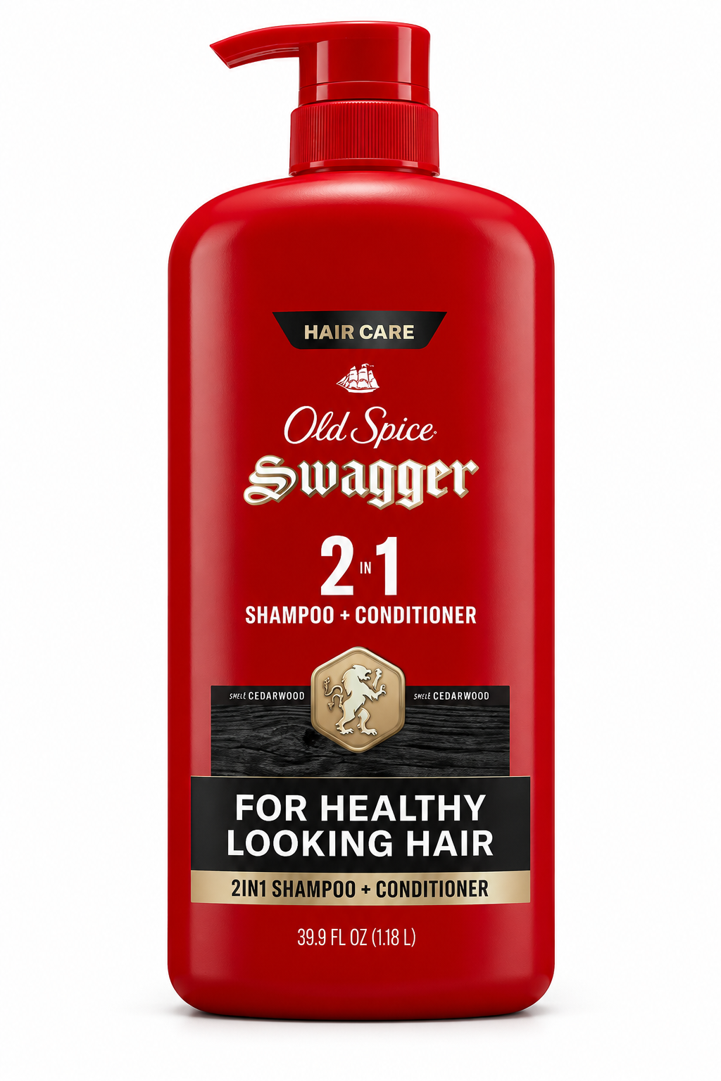 Old Spice Swagger 2-in-1 Shampoo and Conditioner for Men, Cedarwood Scent, For Healthy Looking Hair, 39.9 fl oz