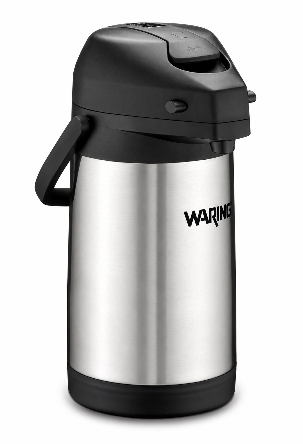 Waring Commercial WCA22 Stainless Steel Airpot, 2.2 Liter Insulated Beverage Dispenser with Pump Top, Silver & Black